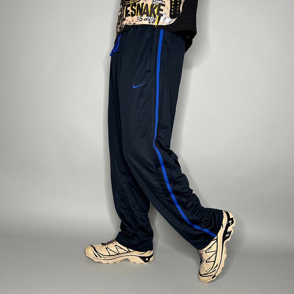 Vintage Y2K Nike Sweatpants Mens L Baggy Wide Leg Dark Navy Blue Royal Swoosh